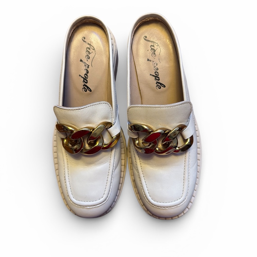 Free People Chunky Chain Platform Mules Size 36.5 Ivory Gold Lug Sole